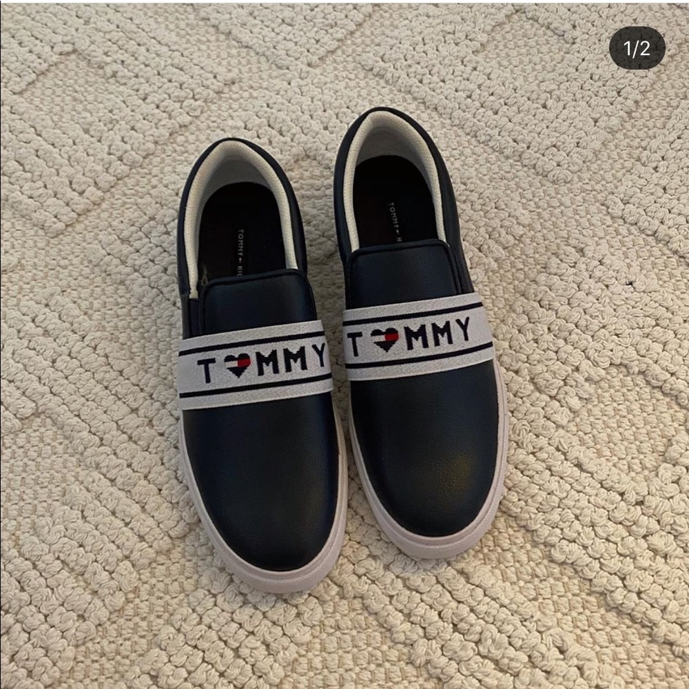 navy blue tommy hilfiger slip-on shoes